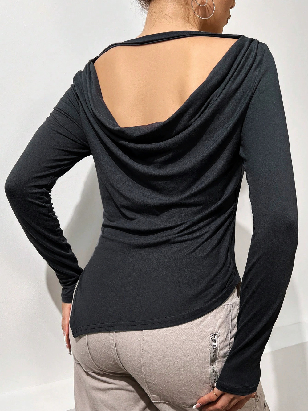 ZARA Spring Summer Slim Fit Asymmetric Slit Long Sleeve Solid Layering Top